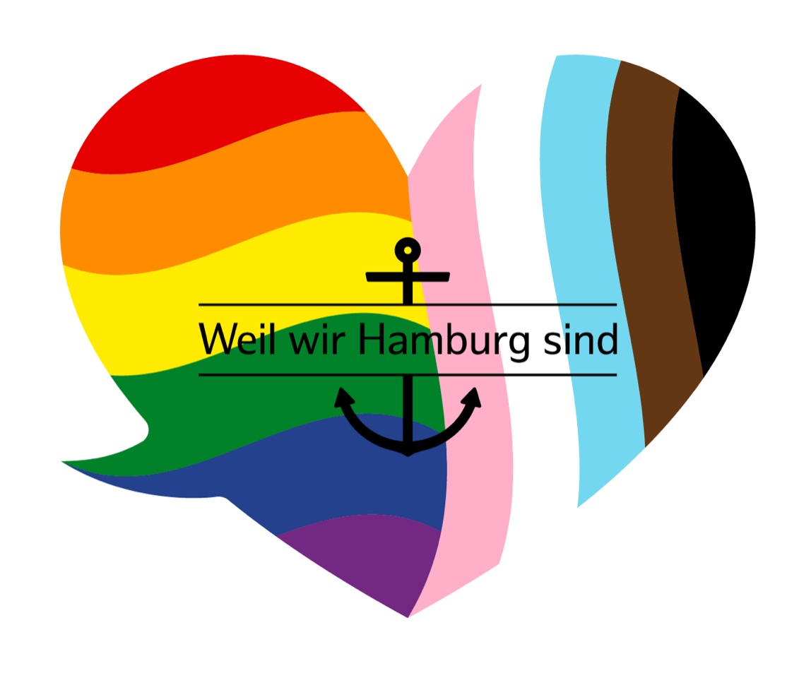 Herz mit Pride Flag und dem 'Weil wir Hamburg sind' Schriftzug 