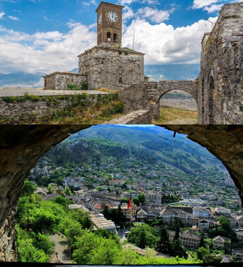 Above a castle with a tower, below a view of the valley.