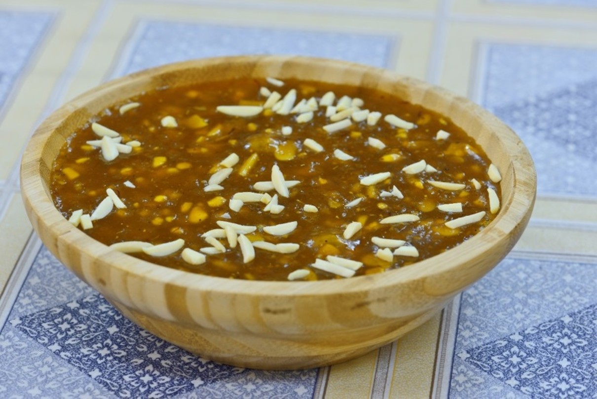 The Halwa dessert in a bowl. 